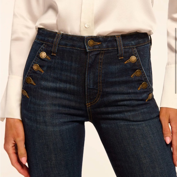 Ramy Brook- Helena High-Rise Flare Jean Sailor Button Sz 28. Dark Rinse - Picture 3 of 10